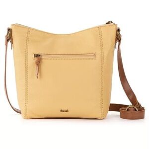 The Sak Leather Crossbody Bag in Buttercup Yellow with Brown Strap